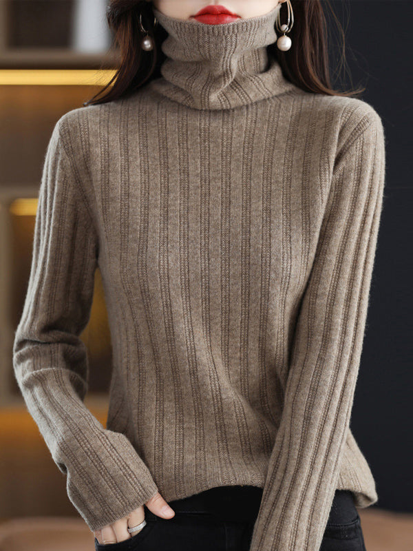 Keep Warm Solid Color Long Sleeves Skinny High Neck Sweater Tops Pullovers