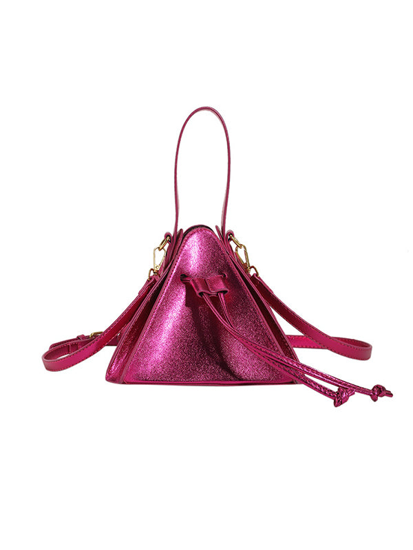 Drawstring Solid Color Split-Joint Triangle Handbags