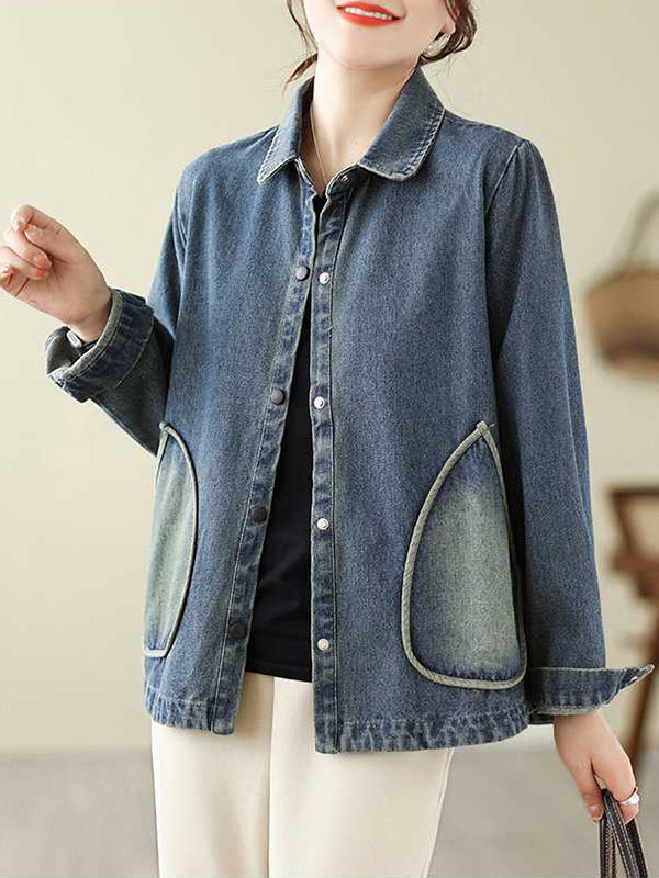 Buttoned Pockets Split-Joint Long Sleeves Loose Lapel Outerwear