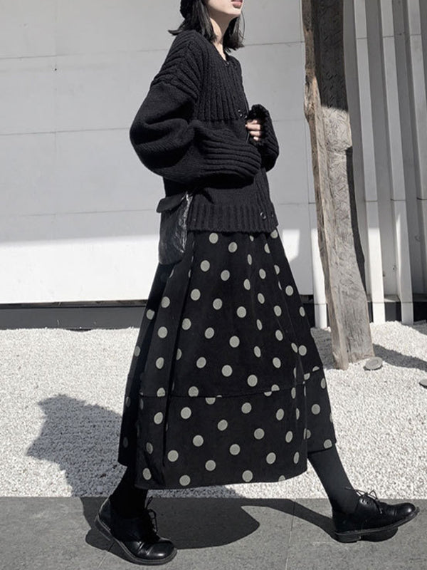 Elastics Polka-Dot Printed Split-Joint High Waisted Loose Skirts