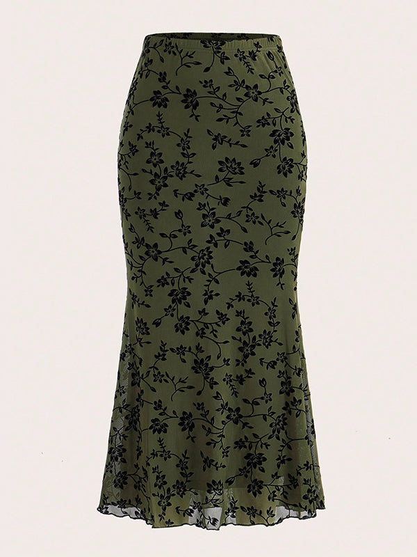 Elasticity Flower Print Bodycon High Waisted Skirts
