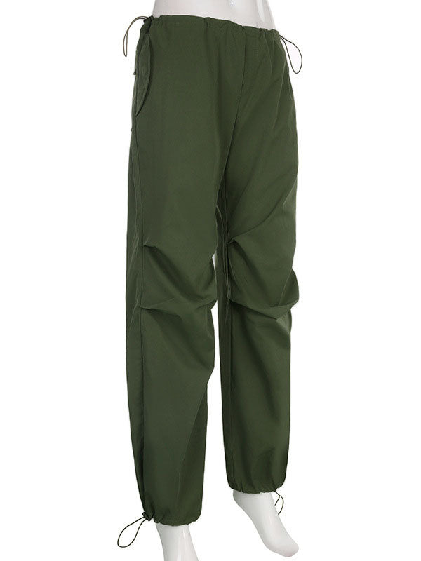 Drawstring Pleated Solid Color High Waisted Loose Trousers Pants