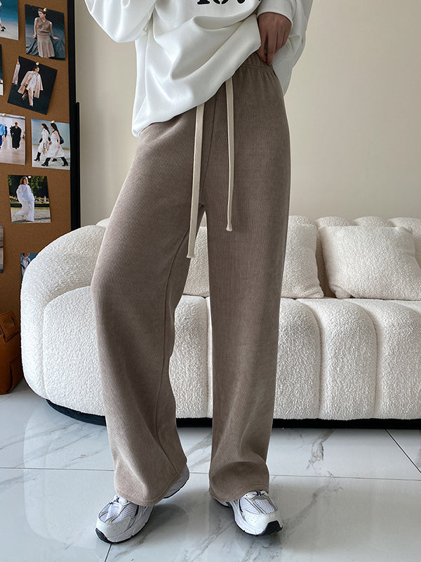 Urban Wide Leg Loose Fleece Keep Warm Solid Color Pants