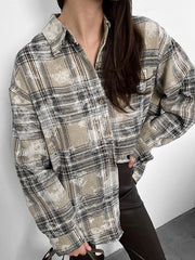 Buttoned Plaid Pockets Long Sleeves Loose Lapel Blouses&Shirts Tops