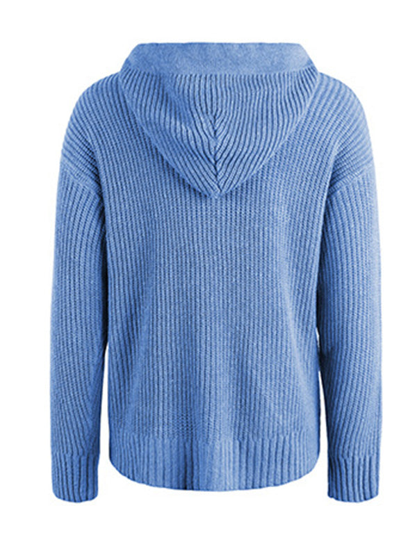 Casual Long Sleeves Hooded Solid Color Cardigan Tops