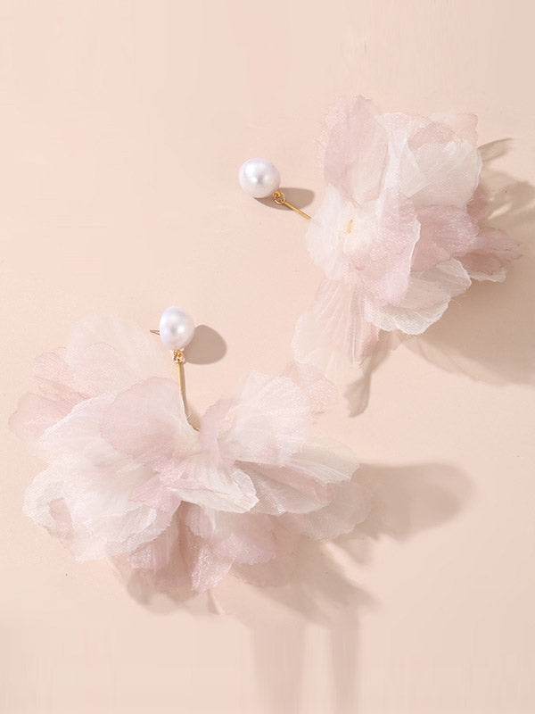 Three-Dimensional Flower Drop Earrings