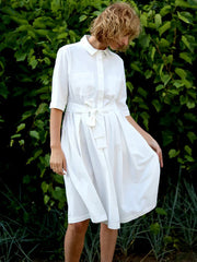 Office A-Line Half Sleeves Solid Color Lapel Midi Dresses