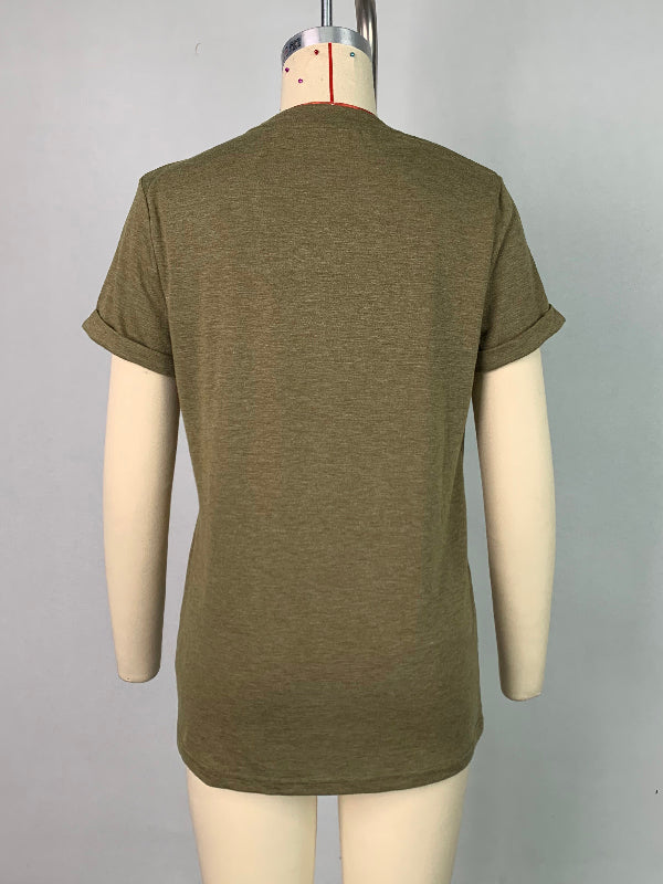 Solid Color Short Sleeves Round-neck T-Shirts Tops