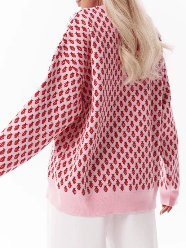 Pleated Split-Joint Long Sleeves Loose Round-Neck Sweater Tops
