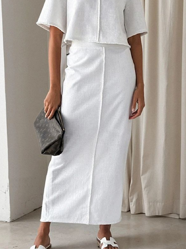 Solid Color Column Skirts Bottoms
