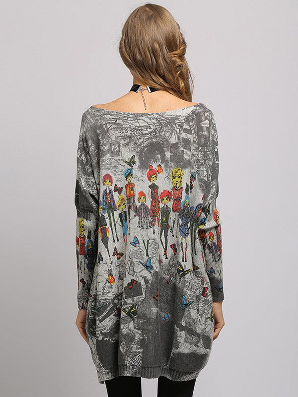 Urban Colorful Knitting Printed Long Sleeves Sweater
