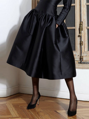 Solid Color Long Sleeves Round-Neck Midi Dresses