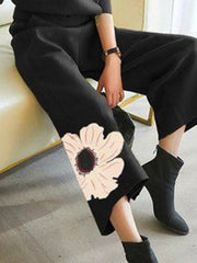 Asymmetric Floral Printed High Waisted Loose Trousers Pants