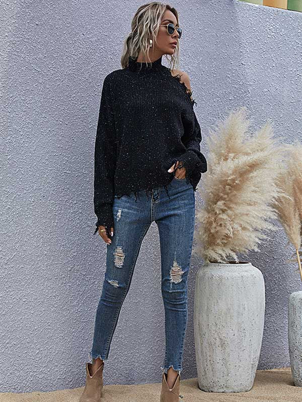 Urban Knitting Loose Hollow High-Neck Sweater