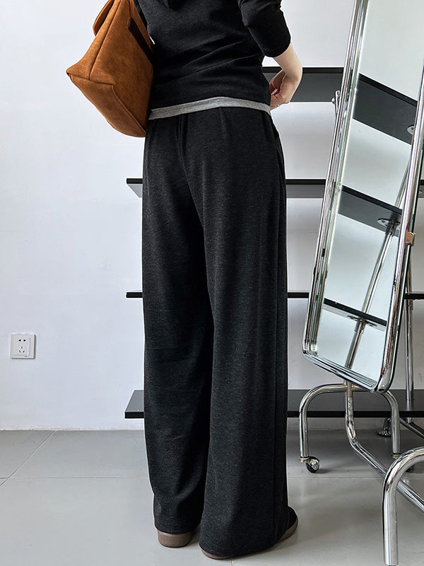 Buttoned Long Sleeves Hooded  T-Shirts Top + Vest Top + Wide Leg Drawstring Elasticity Pants Bottom Three Pieces Set