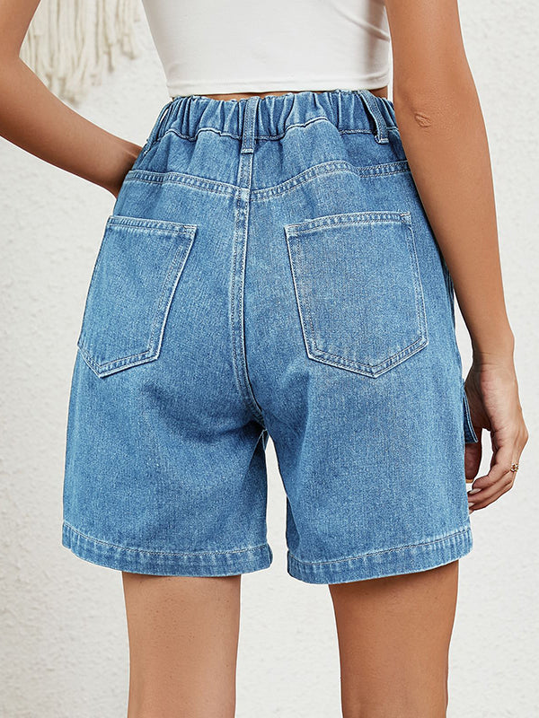 Elasticity Pockets Split-Joint High Waisted Loose Denim Shorts