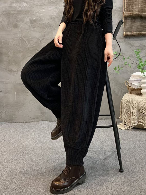 Elasticity Solid Color Velvet Loose Half Pants