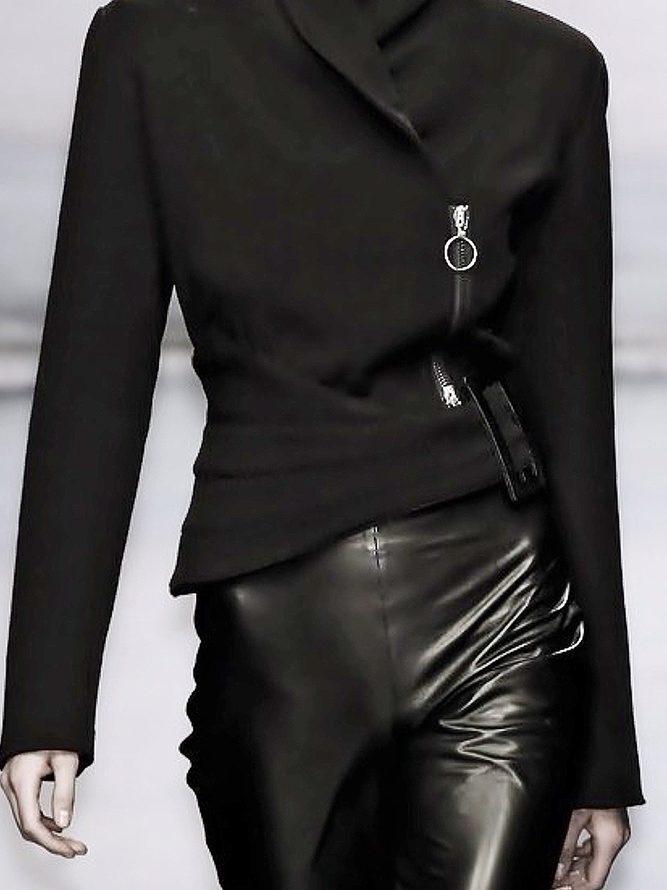 Solid Color Zipper Irregularity Stand Collar Jackets