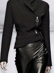 Asymmetric Solid Color Zipper Long Sleeves Stand Collar Jackets