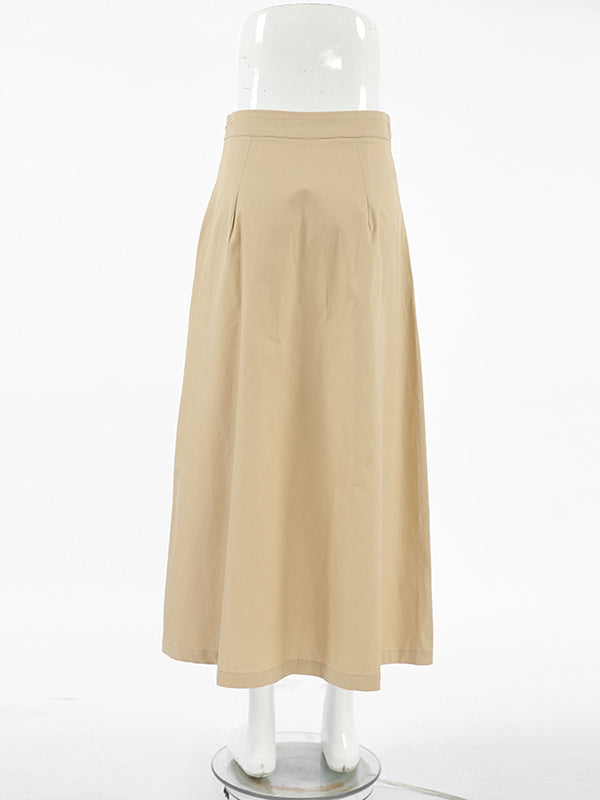 Solid Color Split-Joint A-Line High Waisted Skirts
