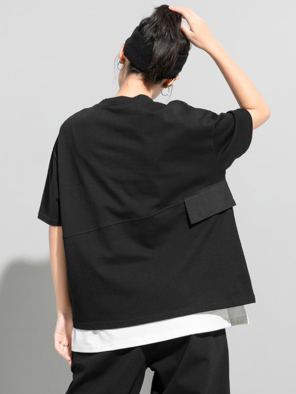 False Two Contrast Colors Irregular Splicing T-Shirts