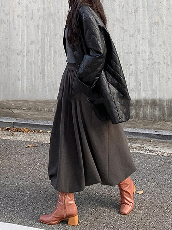 Pleated Solid Color A-Line High Waisted Skirts