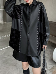Buttoned Split-Joint High-Low Long Sleeves Lapel Blouses&Shirts Tops