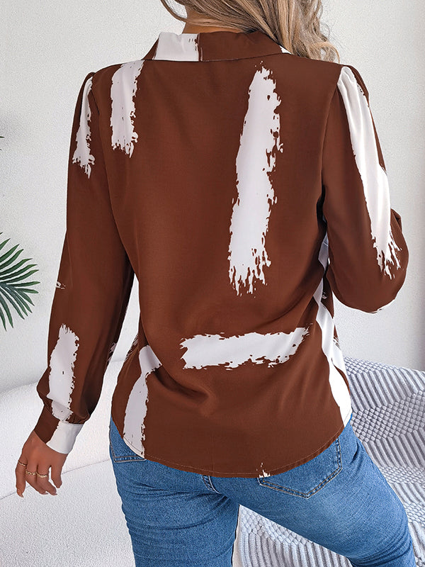 Buttoned Printed Long Sleeves Loose Notched Collar Blouses&Shirts Tops