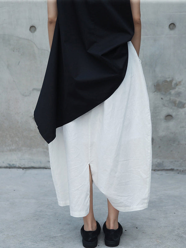 Loose White Linen Split-Side Harem Pants
