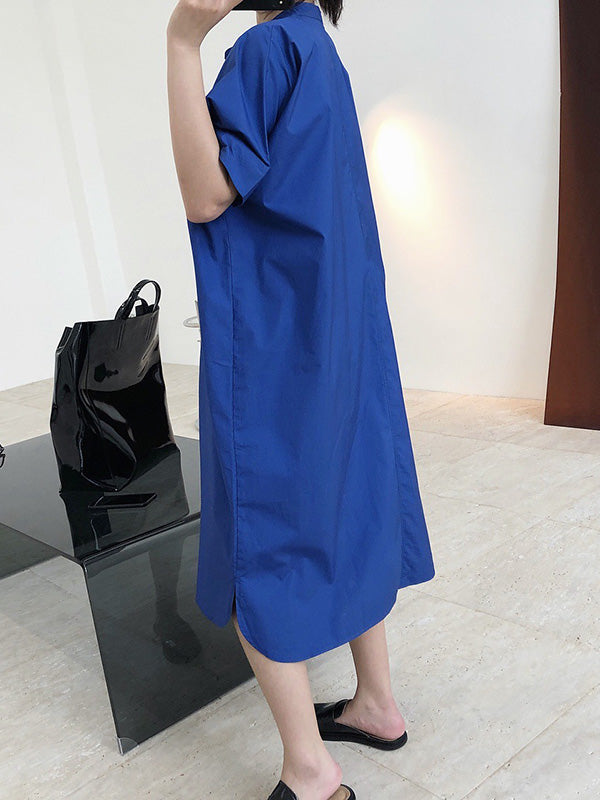 Original Solid Round-Neck Shirt Dress
