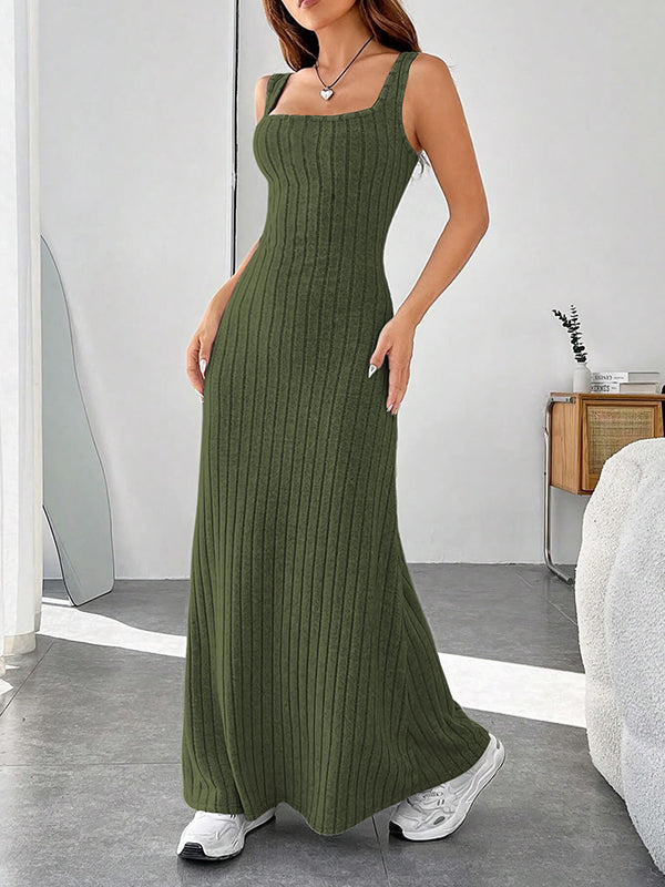 Solid Color A-Line Loose Spaghetti-Neck Maxi Dresses