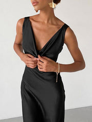 Solid Color Bodycon High Waisted V-Neck Maxi Dresses