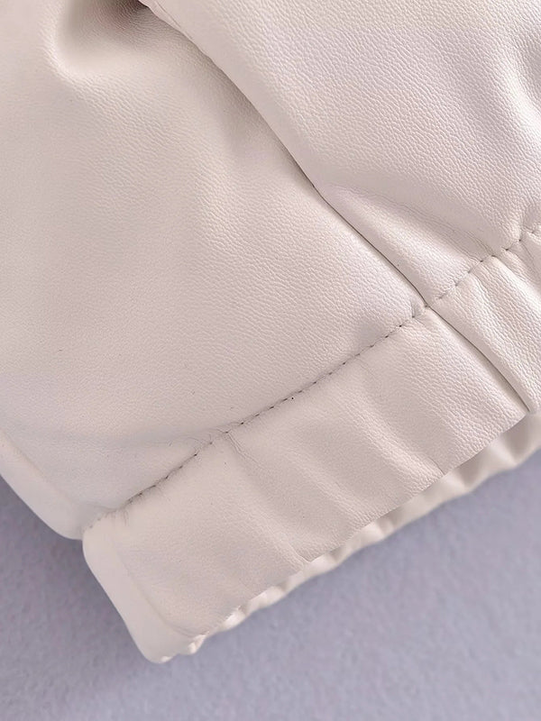 Drawstring Elasticity Solid Color Split-Joint Zipper Skinny Sleeveless Stand Collar Padded Vest