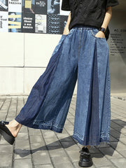 Elasticity Fringed Pleated Loose Wide Leg Jean Pants Bottoms