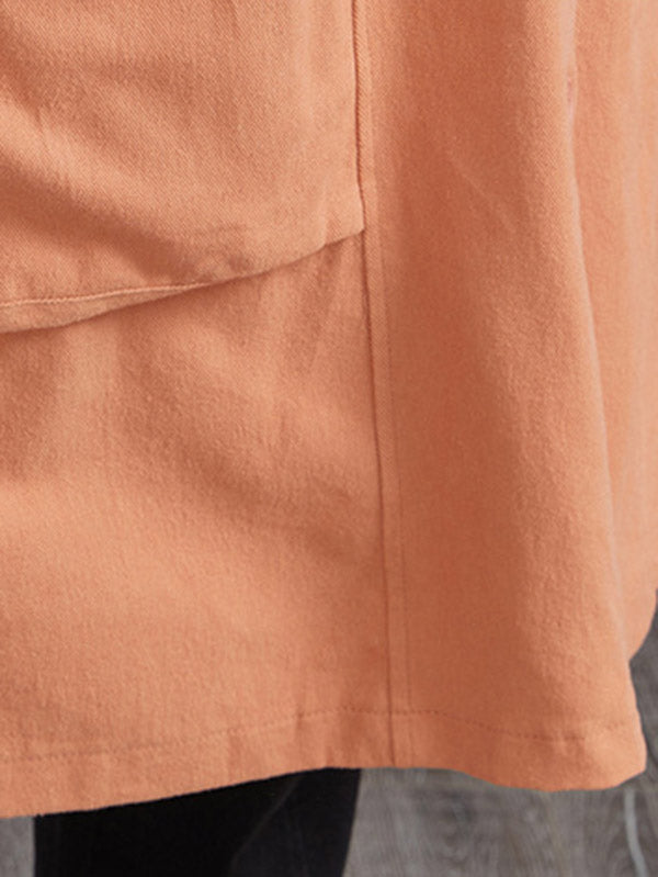 Casual Loose Solid Color Buttoned Lapel Collar Long Sleeves Trench Coat