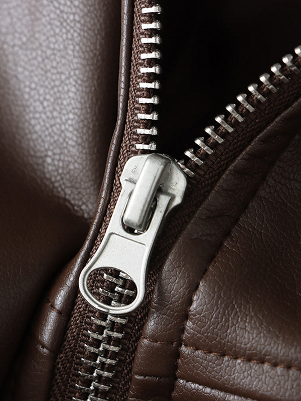 Solid Color Split-Joint Zipper Long Sleeves Loose Lapel Jackets&Coats
