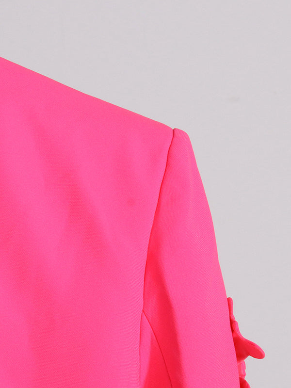 Flower-Embellished Solid Color Long Sleeves Lapel Outerwear Blazer