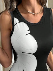 Flower Print Skinny Sleeveless Round-Neck Vest Top