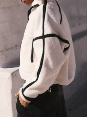 Split-Joint Velvet Zipper Long Sleeves Loose Stand Collar Sweatershirt