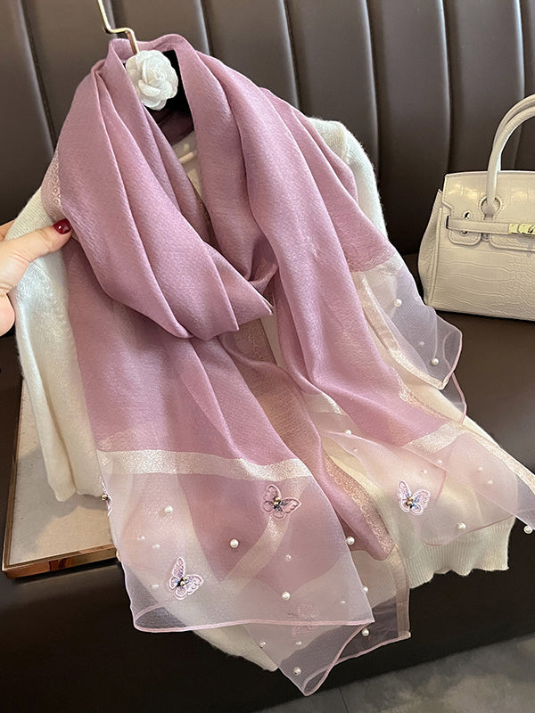 Applique Butterfly Shape Beaded Keep Warm Scarf