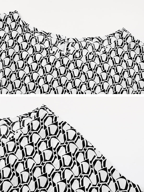 Printed Tied Waist Loose Raglan Sleeve Round-Neck Midi Dresses