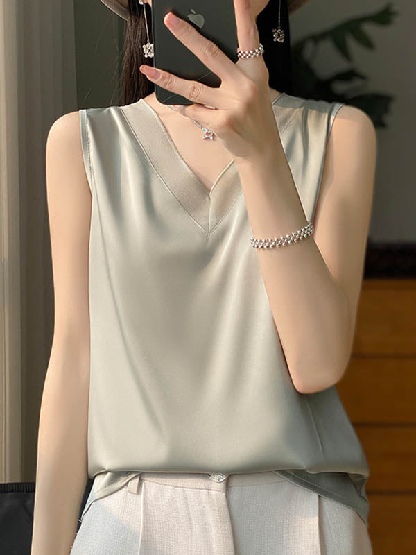 Solid Color Loose Sleeveless V-Neck Vest Top