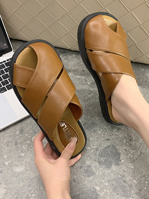 Hollow Round-Toe Split-Joint Slippers&Mules