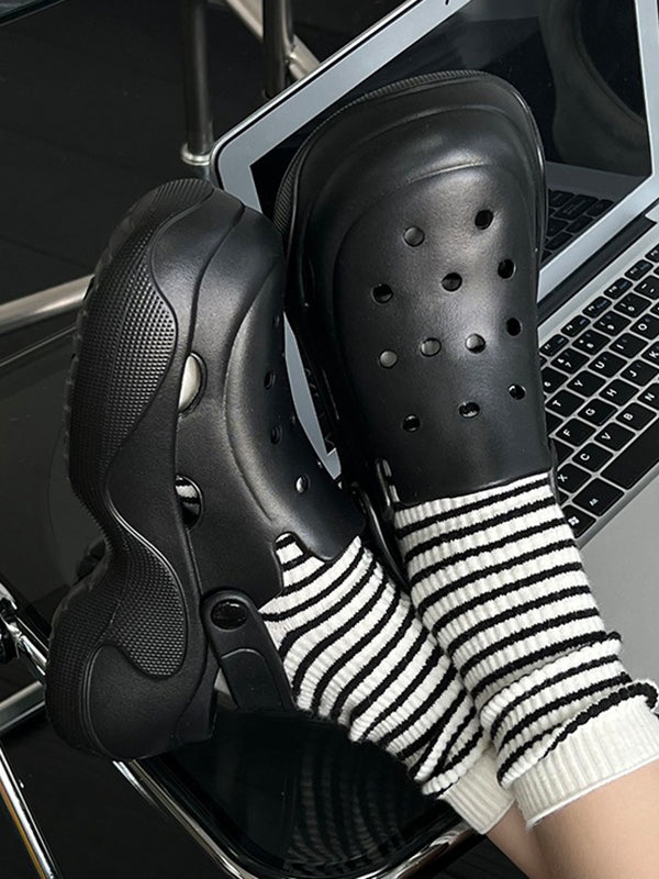 Hollow Round-Toe Solid Color Slippers Sandals Crocs