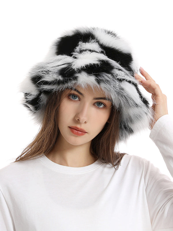 Adjustable Contrast Color Keep Warm Velvet Bucket Hat