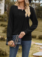 Colorful Solid Color Long Sleeves Loose Square-neck T-Shirts Tops