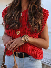 Buttoned Pockets Loose Sleeveless V-Neck Vest Outerwear