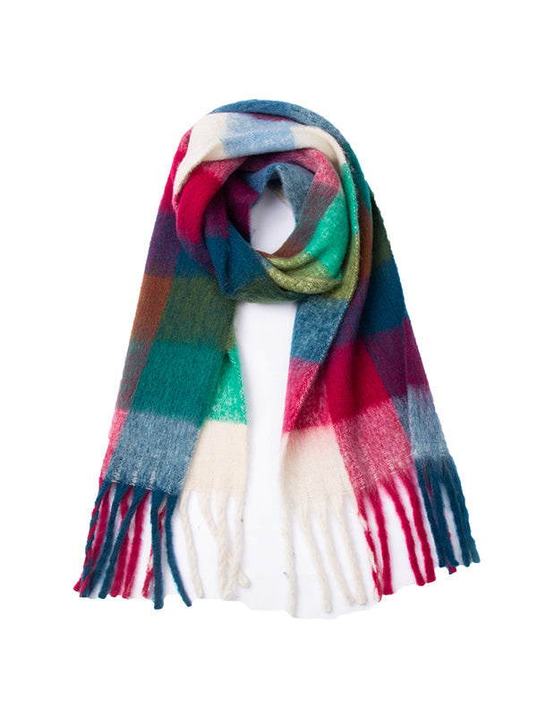Keep Warm Multi-Colored Plaid Tasseled Thick Shawl&Scarf
