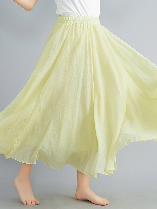 Elasticity Pleated Solid Color A-Line Loose Skirts