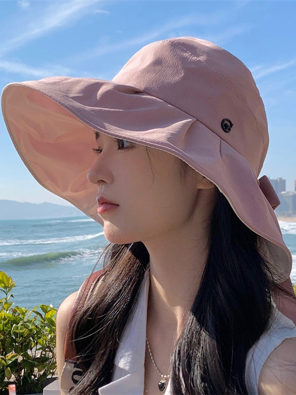 Bowknot Pleated Split-Joint Sun Hat Fisherman Hat
